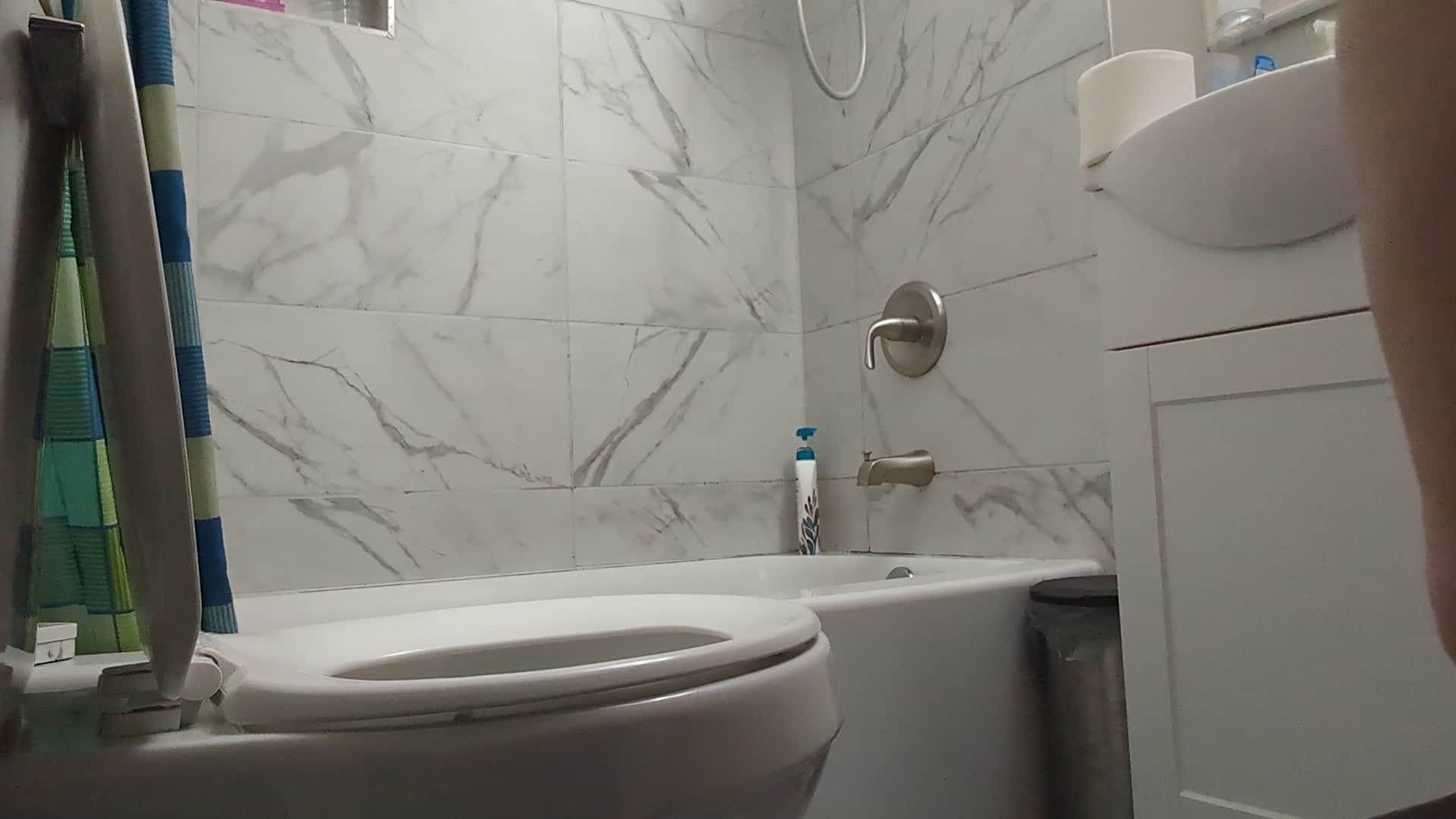 18-Year-Old Squirts In Toilet Bathroom Spy Cam Voyeur Squatting Ass Pussy Pink Booty Shorts