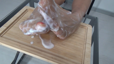 130. Foot Fetish Video. Feet In Stockings In Yogurt