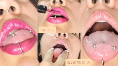 Pink Lipstick In Wet And Big Lips- Mouth Fetish- Lipstick Fetish