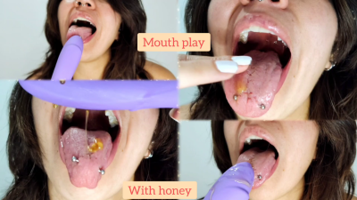 Eating Honey In My Vibrator- Mouth Play- Mouth Fetish