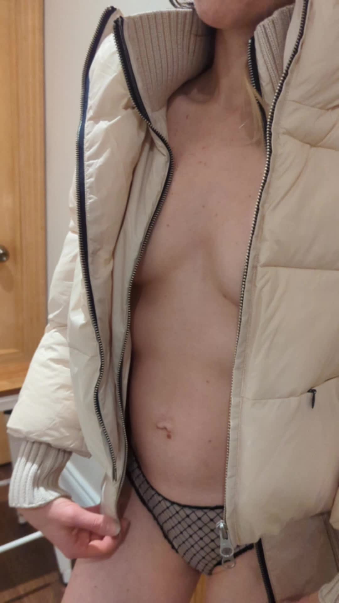 Petite Sexy Real MILF Jacket Try-On With Just A Thong (& Without) Ready To Be Unwrapped This Ski Season Geneva Mayflower