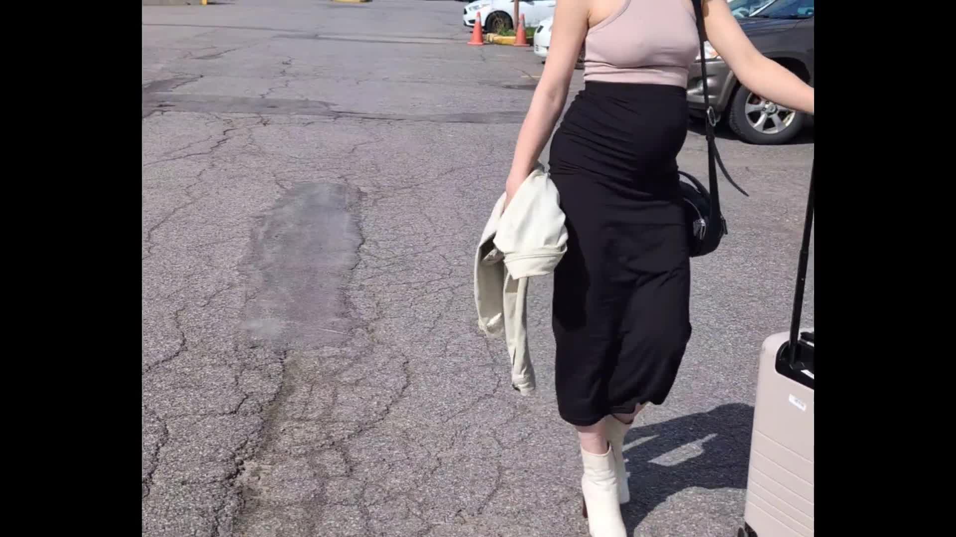 6 Months Pregnant Stopped At The Airport Security And Strip Searched In A Private Room- Pregnant And Complete Naked On Film For The First Time Against Cold White Wall- Geneva Mayflower Sexy Cute