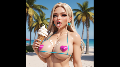 Beach Bimbo Ice Cream Tease Dripping Mess On My Tits