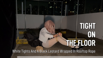 White Tights Self-Bondage On A Hidden Rooftop Floor
