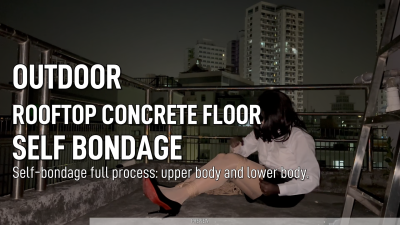Self-Bondage On The Rooftop Concrete Floor