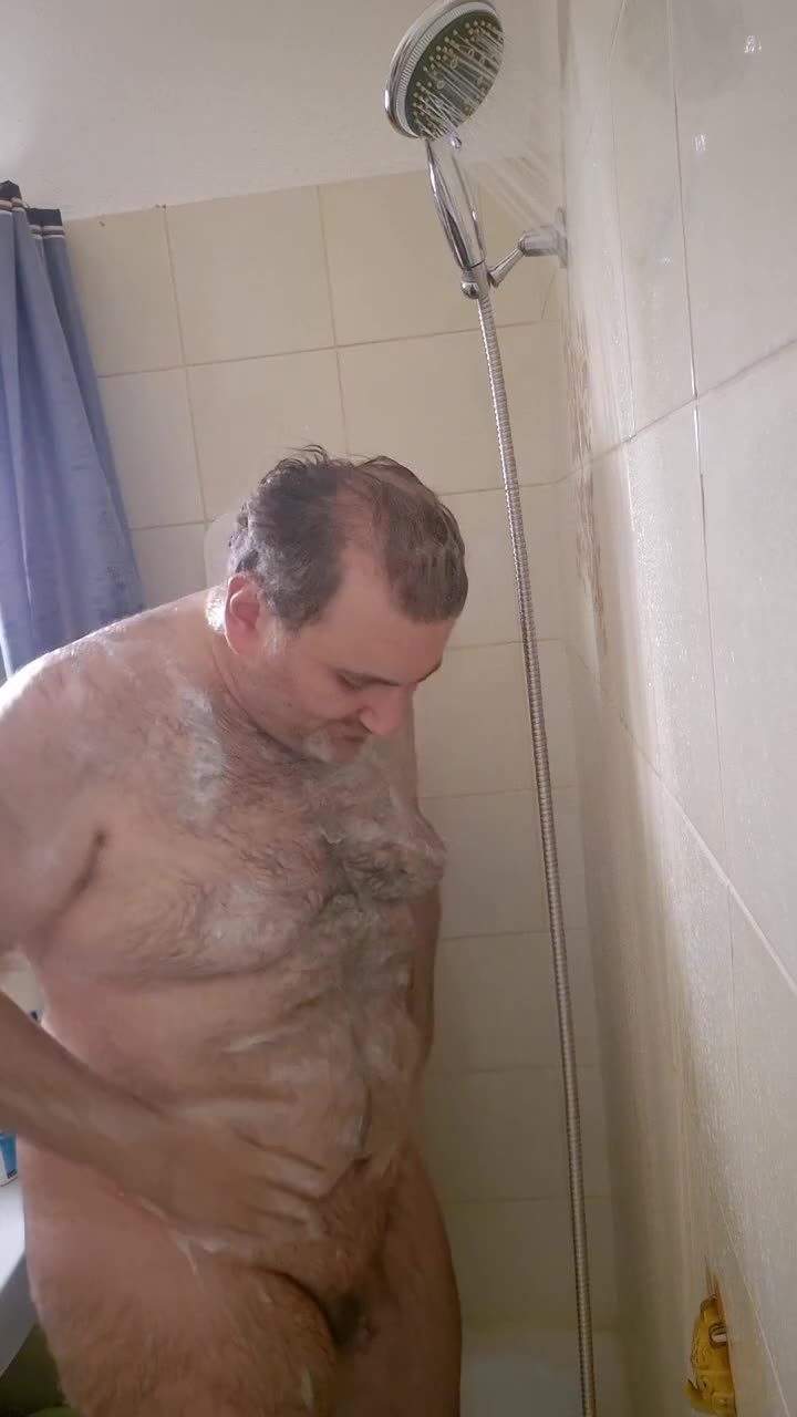 Mature Chubby Step-Daddy Bear Takes A Shower