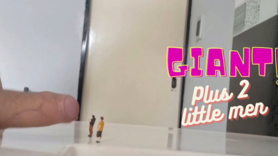 Giant Crushes Two Little Men With His Cock