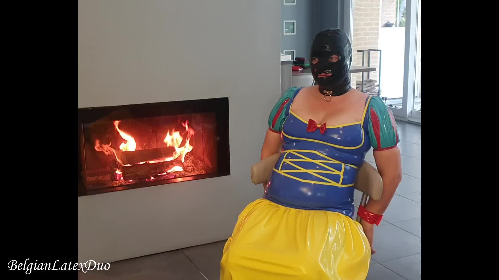 Latex Snow White By The Fireplace: Tied-Up Tease & Oral Heat