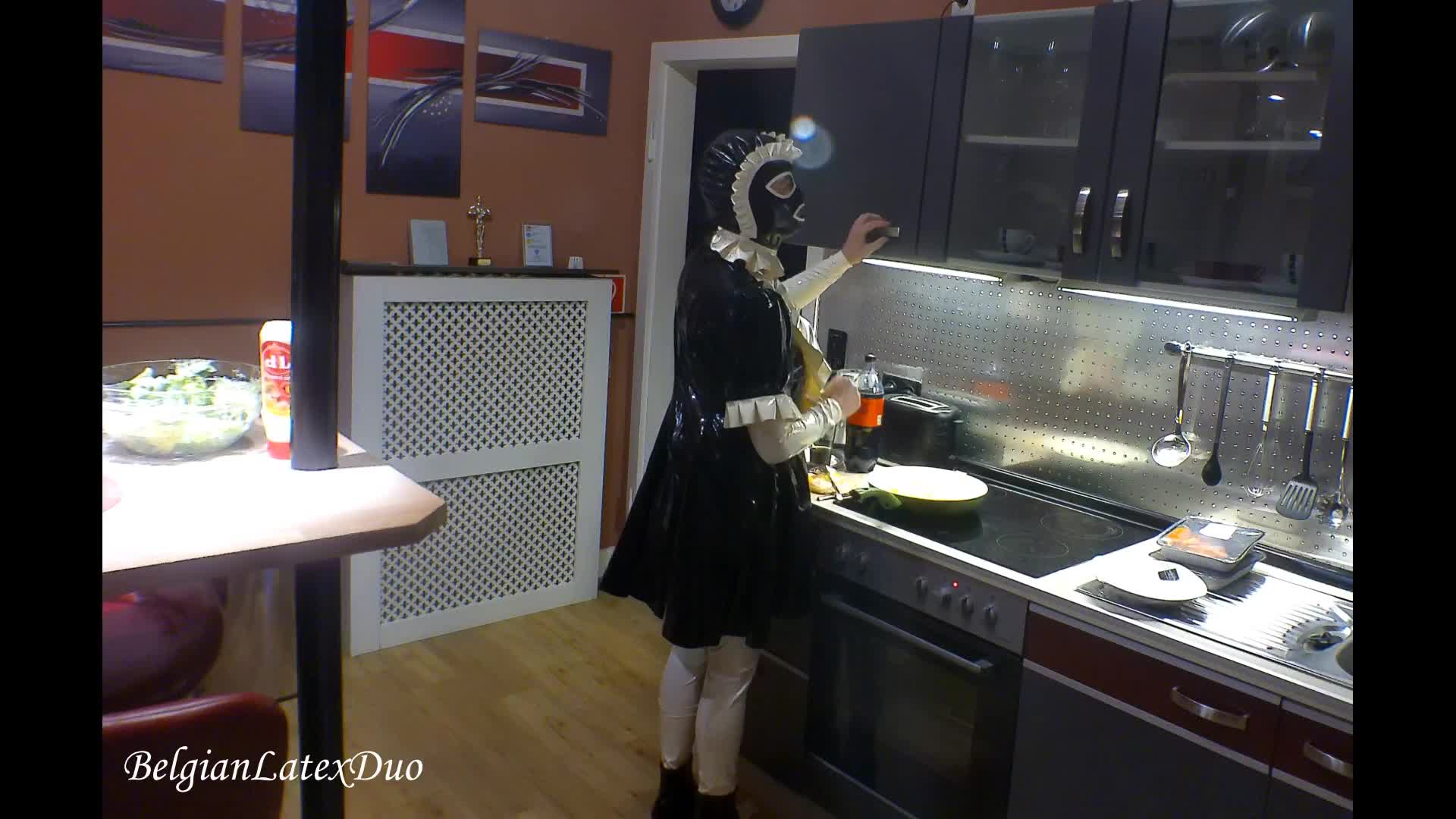 Latex Maid Service: Kitchen Tease & Blowjob