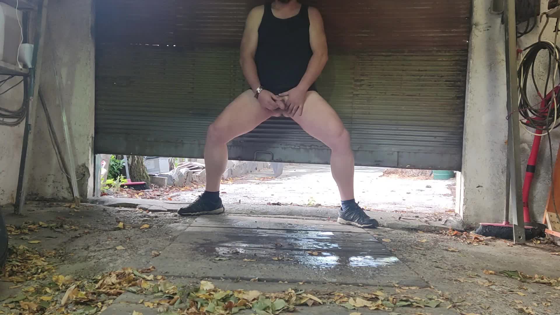 Naked Pissing In Garage Playing With My Tools