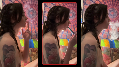 Side Profile View- Intimate Smoking With Chery Trees