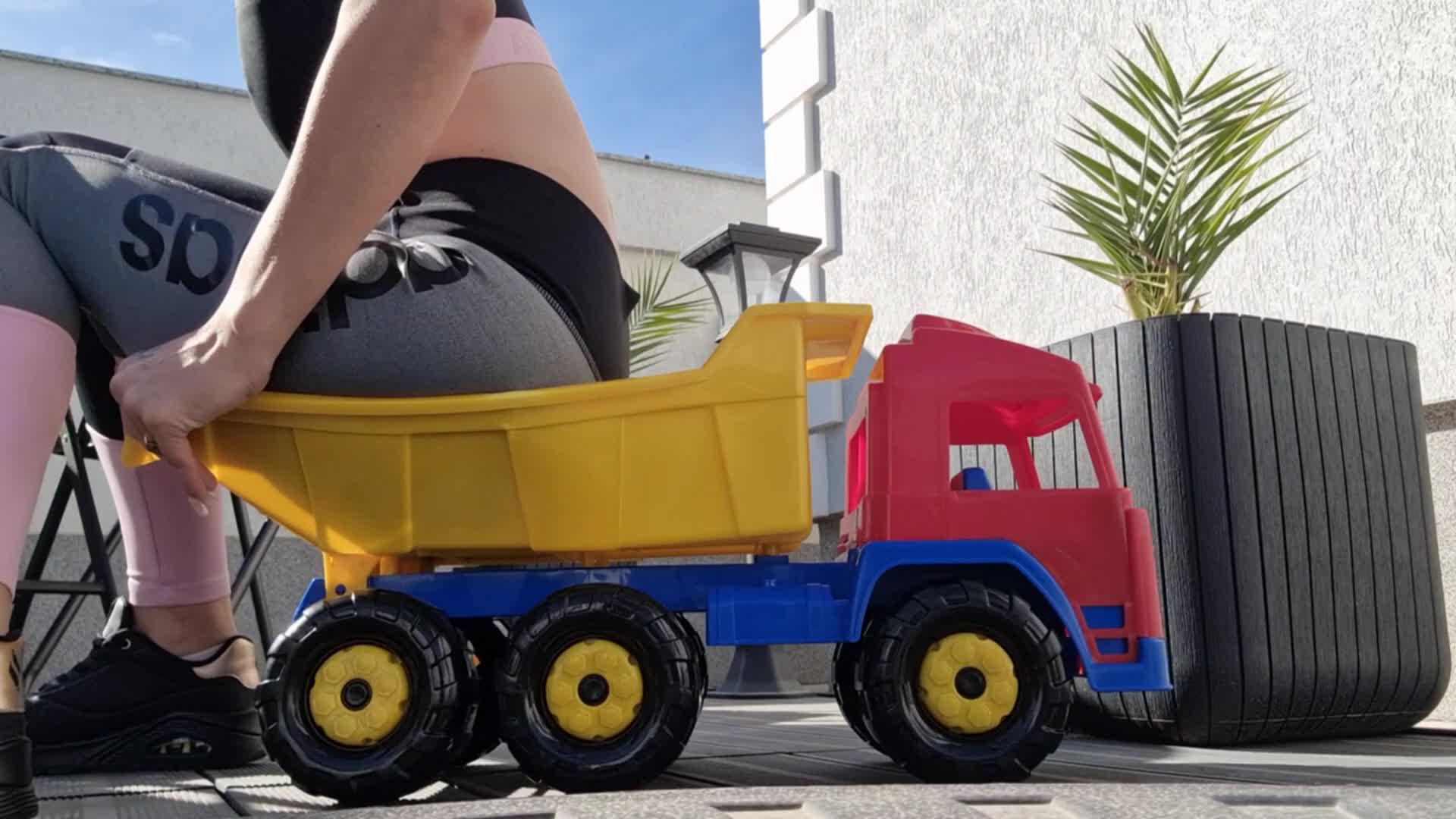 Toy Truck Fart Ride - Gym Outfit Back & Forth Wheel Bending Challenge