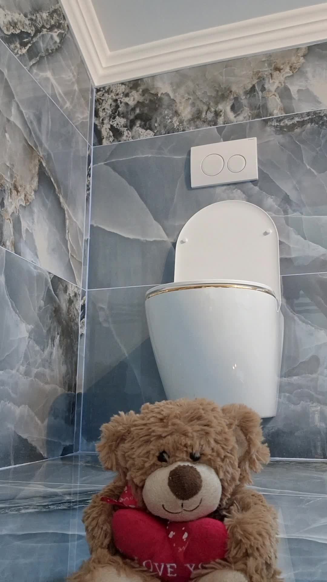 Humiliation By Pissing On The Plush In The Bathroom