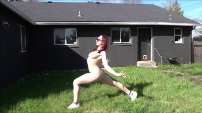 Lady Cherry Gets Caught Doing Nude Yoga In The Backyard