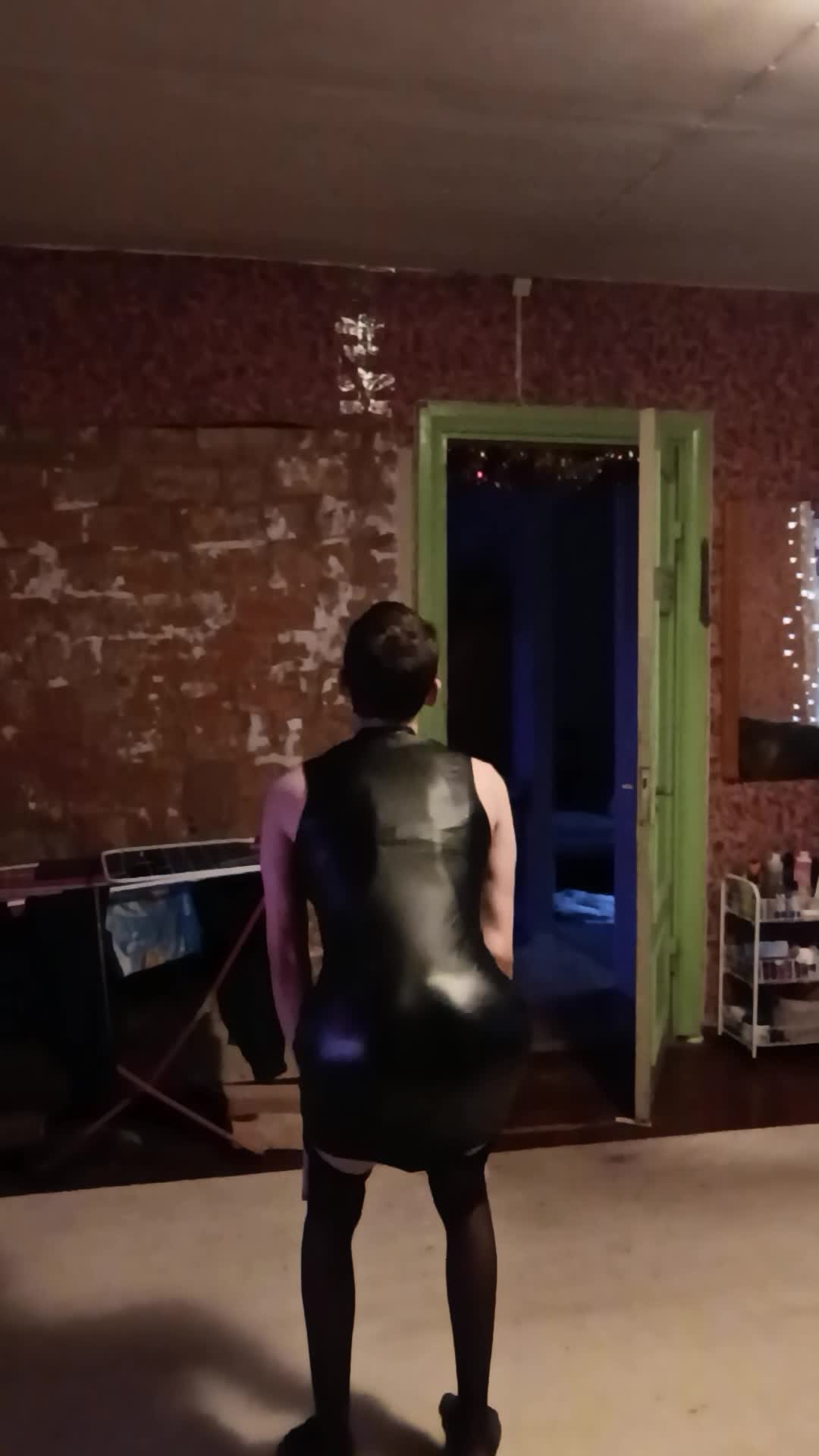 Sissy Spanks Her Own Ass In A Tight Leather Dress