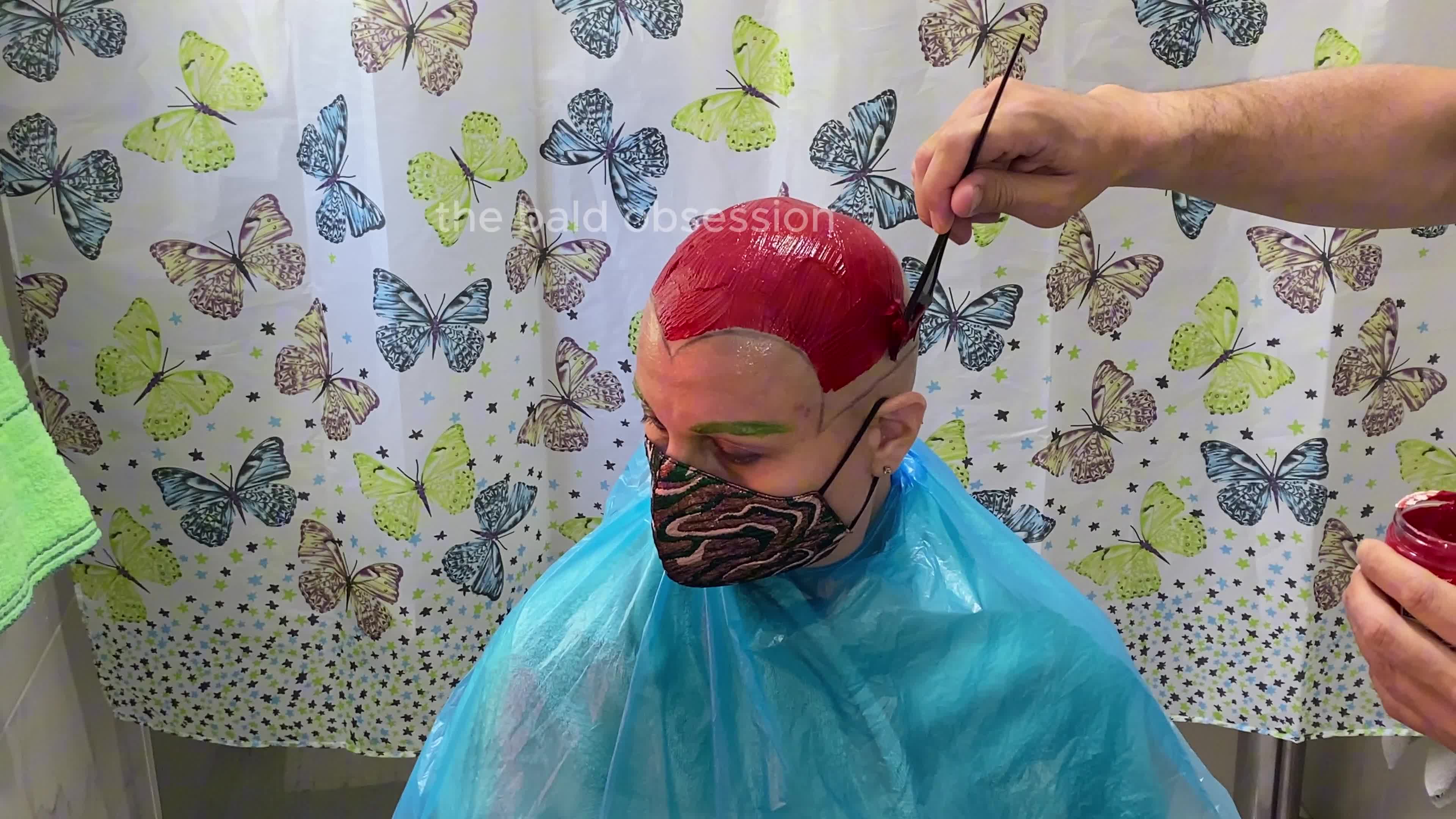 Total Bald Red Head And Green Eyebrows