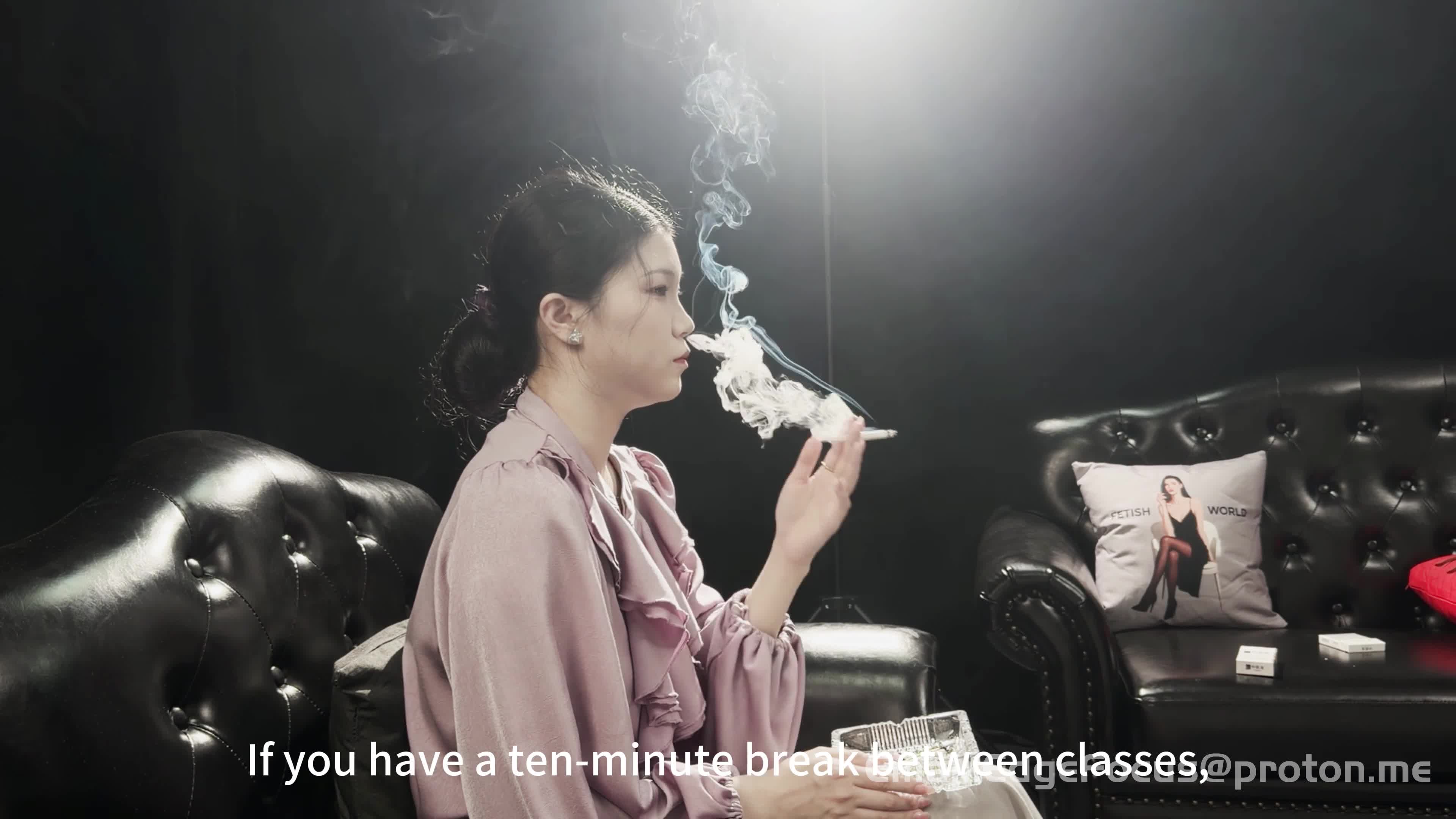 Sensual Asian Woman Smoking Cigarettes And Exhaling Heavy Smoke Plumes In Intimate Setting4K
