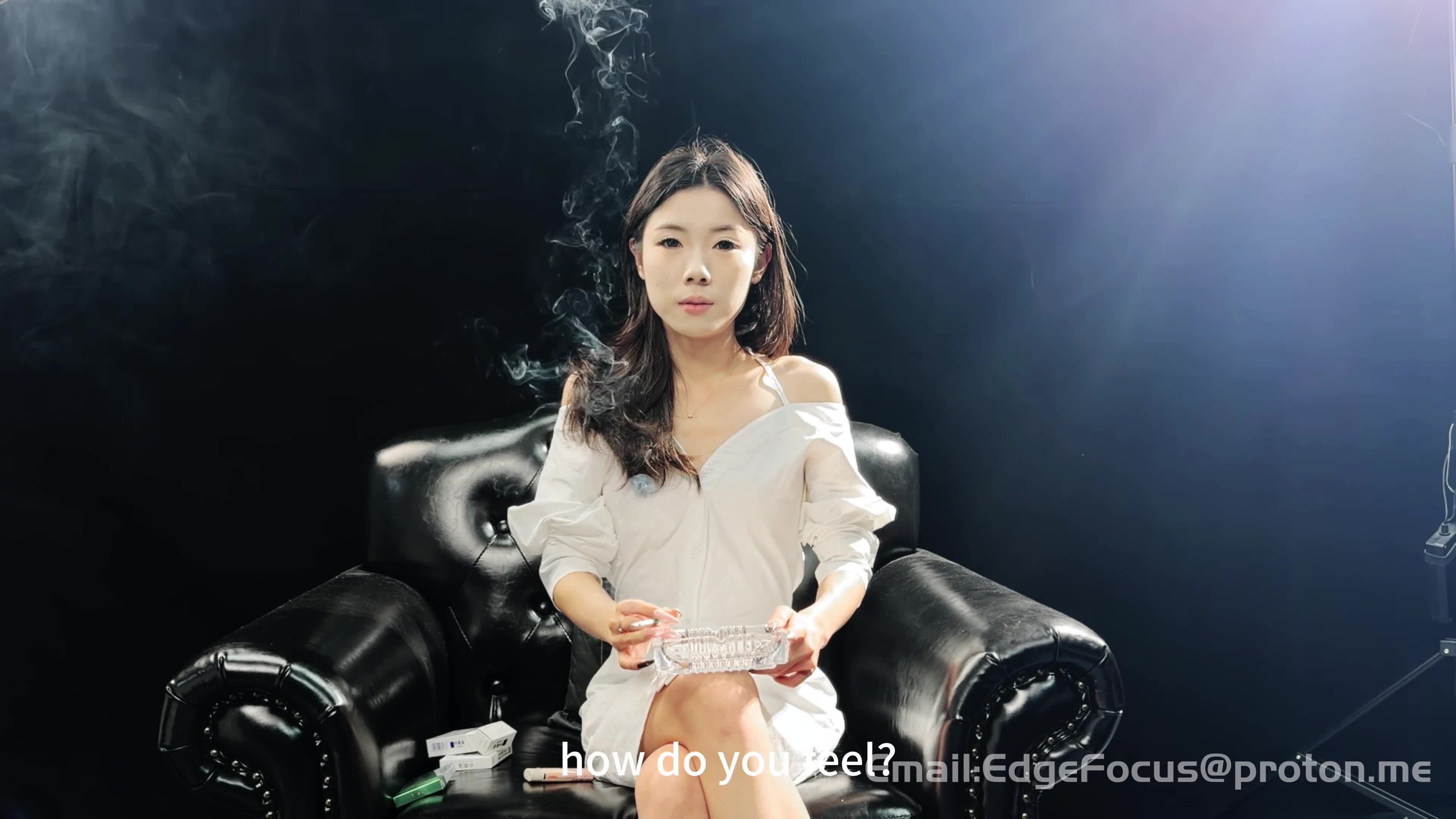 Asian Beauty Inhales Deeply And Blows Thick Smoke Clouds During Smoking Interview4K