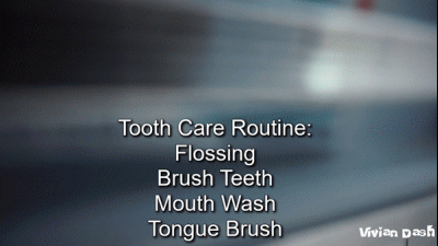 Tooth Care Routine Brushing Teeth Flossing Mouth Wash And Tongue Cleaning Through A Voyeur Camera