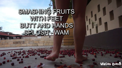Girl On G String Smash Fruits With Her Big Butt And Cover Her Body With Them Wam Splosh Outdoors