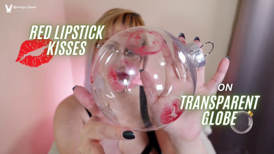 Red Lipstick Kisses On A Transparent Globe