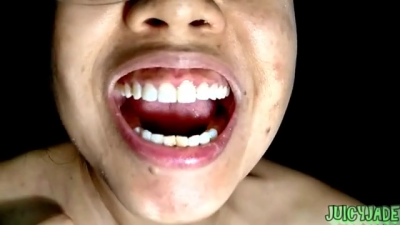 Asian Female With Glasses Brushes Her Teeth With Manual Brush Toothbrush Vol 7