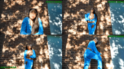 Asian Pinay Smokes Outdoors In Light Blue Velour Tracksuit Flashing Her Small Tits