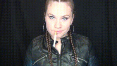 Goddess Smoking And Teasing In Leather Jacket Braids