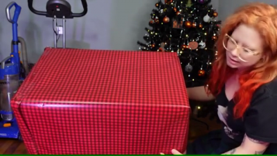 Deanna Gets Stuck In Christmas Present! No Panties, Ass Out