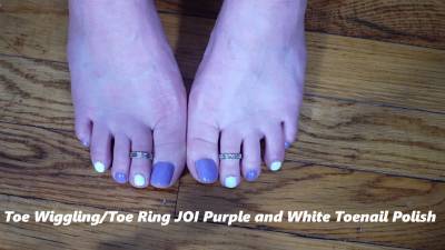 Toe Wiggling And Toe Rings JOI With Purple And White Toenail Polish