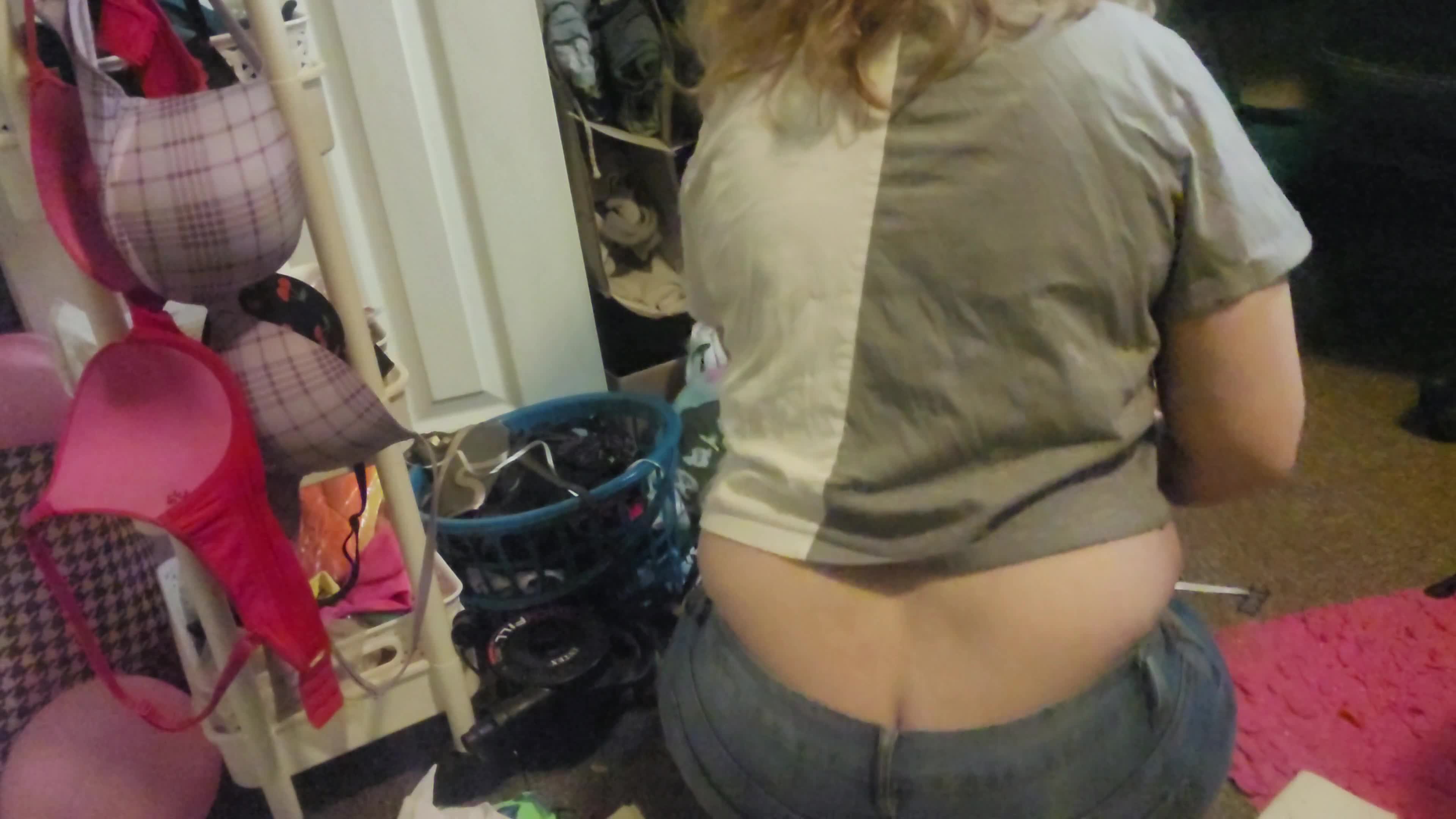 Blue Jeans And Tiny Purple Thong Ass Crack