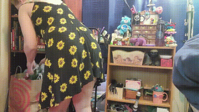 Sunflower Dress & Kissy Print Thong:: Upskirt Tease