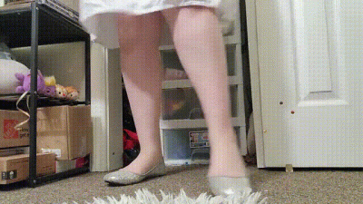 Upskirt: Silver Ballet Flats & Long Cotton Dress