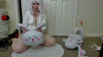 Bunny Bouncing On Mylar Balloon Bunny Heads