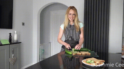 Waitress' Cucumber Mutual Masturbation Encouragement