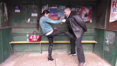 Outdoors Slave Training At The Bus Station Ballbusting In Boots Remastered