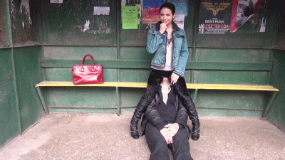 Outdoors Slave Training At The Bus Station Facesitting In Tight Pants Remastered
