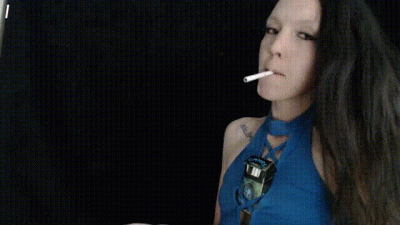 Smoking Blue Dress Black Background