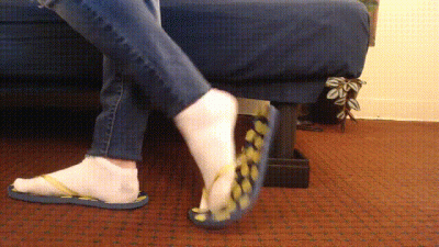 White Ankle Socks Big Worn Flip Flops