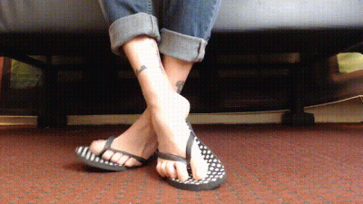Dotted Flipflop Shoe Play Closeup