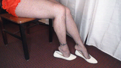White Knit Ballet Flats Black Fishnets Dangling