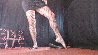 Black Fishnets And Ballet Flats Standing MILF Shoeplay