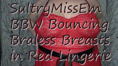 BBW Bouncing Braless Breasts In Red Lingerie