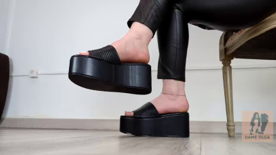 (597) Shoe Collection: Black Platform Sandals- Dame Olga (4k)