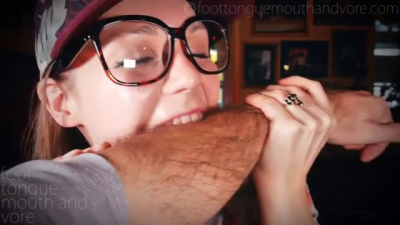 Cheeky, Playful Girl Nibbles Man's Arm, Hand And Fingers Hard Leaving Clear Bitemarks And Causing Him To Moan In Pain