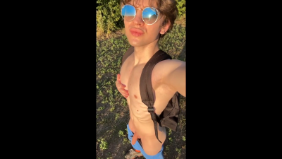Risky Masturbation In The Woods Ends With A Powerful Cumshot