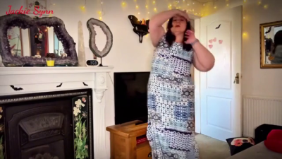 BBW MILF Strips Out Of Long Blue Dress 1080P