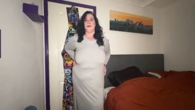 Braless BBW In Gray Dress Tits Tease 1080p
