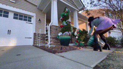 High Heels: Yard Work In High Heel Boots With Wind In A Skirt