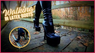 Walking In The Woods In Latex Platform Boots